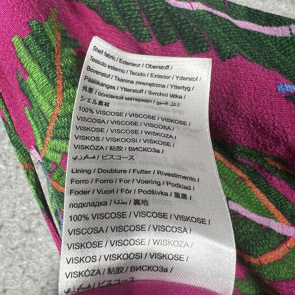 FARM RIO PINK/GREEN LEAVES ASYMMETRIC MIDI VISCOSE DRESS TROPICAL SIZE SMALL - Picture 14 of 15